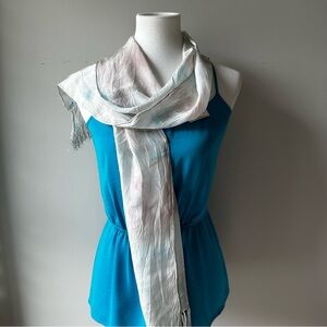 Rita Silk Watercolor Gray Blue Silk Scarf with Tassels